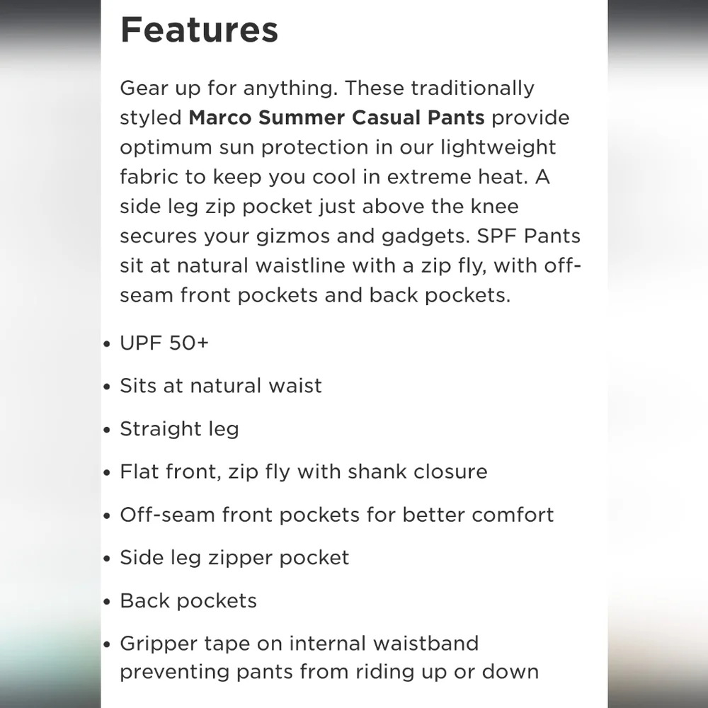 Coolibar Marco Polo Summer Casual Pants UPF 50+ Tan Mens 36